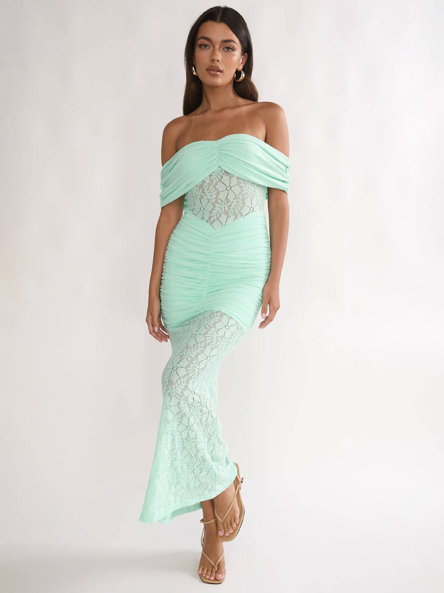 Damen Cocktailkleid Spitze Oberteil Fließender Rock