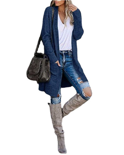 Damen Grobstrick Cardigan Lässig Mit Taschen Beige