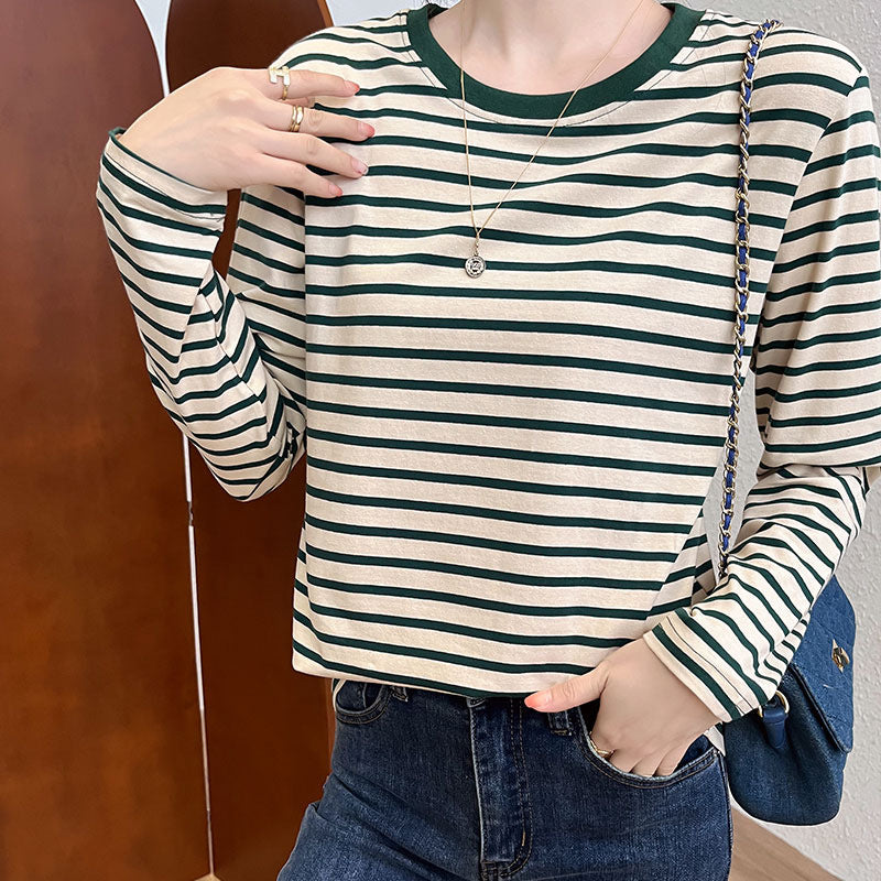 Damen Longsleeve-Shirt Gestreift Rundhalsausschnitt Eveloria