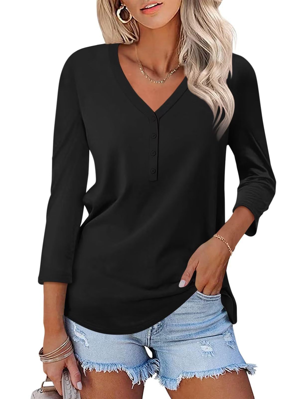 Damen Langärmliges V-Ausschnitt Shirt Eveloria