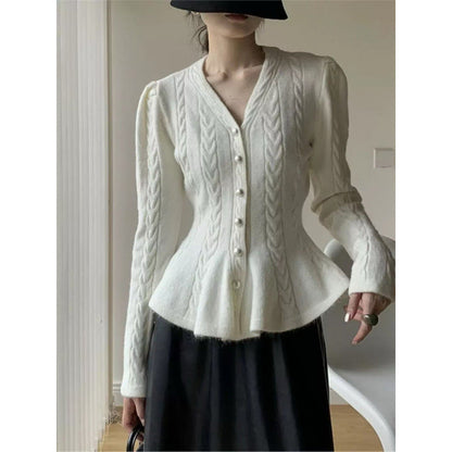 Damen Strickjacke Tailliert Zopfmuster Eveloria