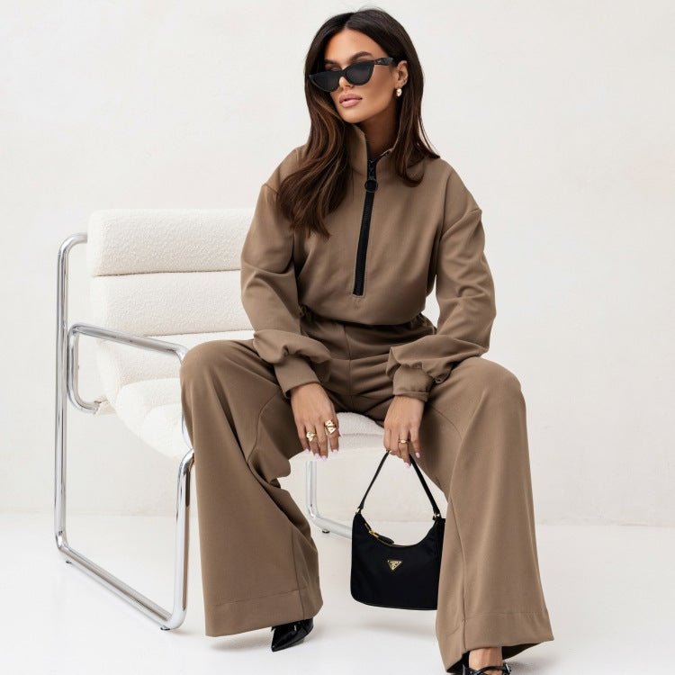 Damen Jumpsuit Sportlich Hochkragen Reißverschluss Eveloria