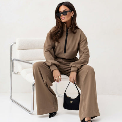 Damen Jumpsuit Sportlich Hochkragen Reißverschluss Eveloria