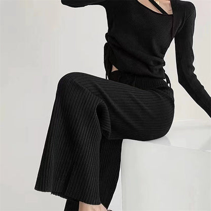Damen Wickelpullover Rippdesign V-Ausschnitt Eveloria