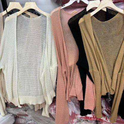 Damen Strickcardigan Luftig Offene Ärmel Dekoratives Muster Beige