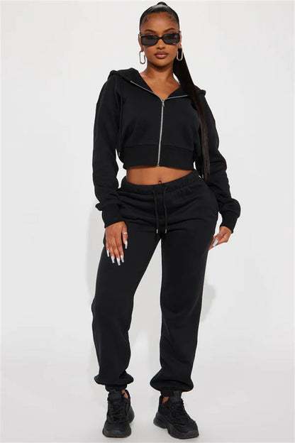 Damen Sweatset Cropped Hoodie Weite Hose Grau