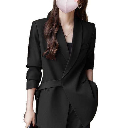 Damen Blazer Asymmetrisch Taillengürtel Eveloria
