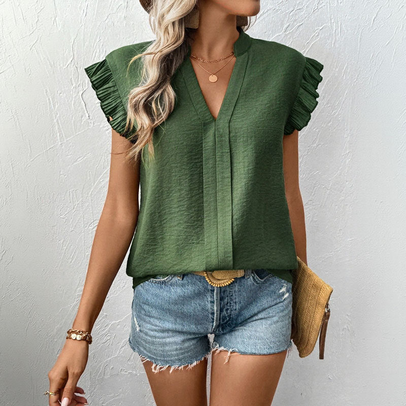 Damen Bluse Rüschendetails V-Ausschnitt Eveloria - Eveloria