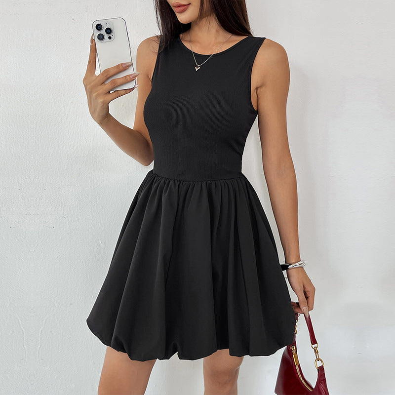 Damen Ärmelloses A-Linien Kleid Elastisch Schwarz Eveloria - Eveloria