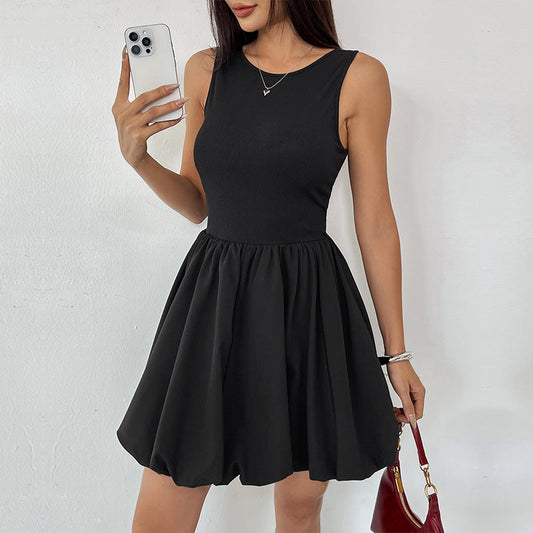 Damen Ärmelloses A-Linien Kleid Elastisch Schwarz Eveloria - Eveloria
