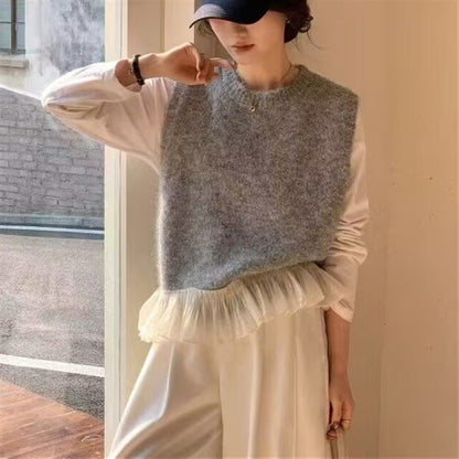 Damen Pullover Rüschensaum Modern Eveloria