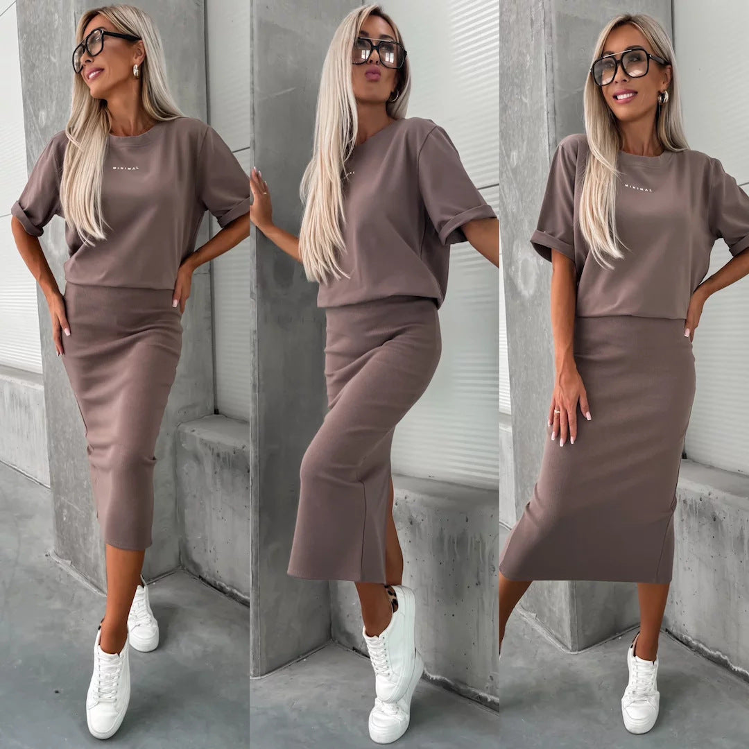 Damen Skirt und T-Shirt Set Bequem Eveloria - Eveloria