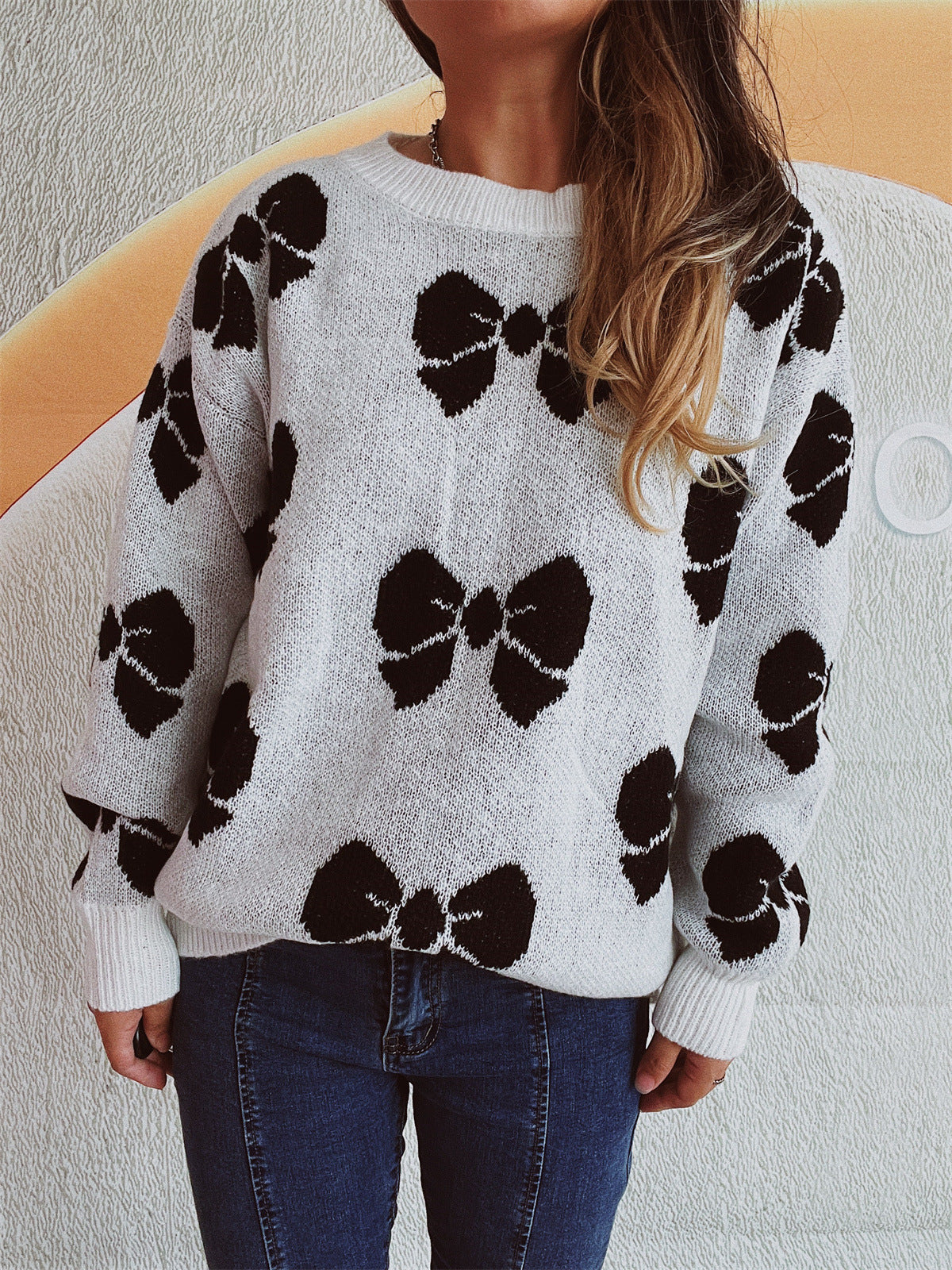 Damen Pullover Schleifenmuster Eveloria
