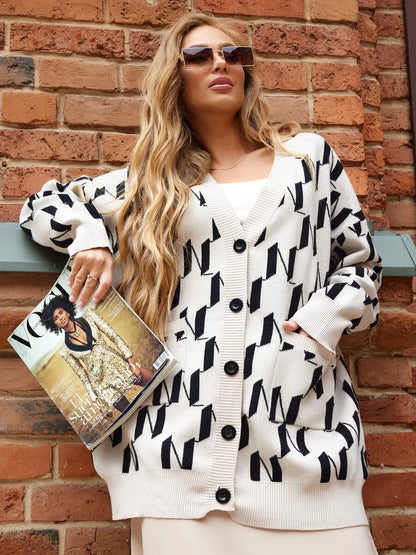 Damen Strickcardigan mit Knöpfen und Taschen Grau Eveloria