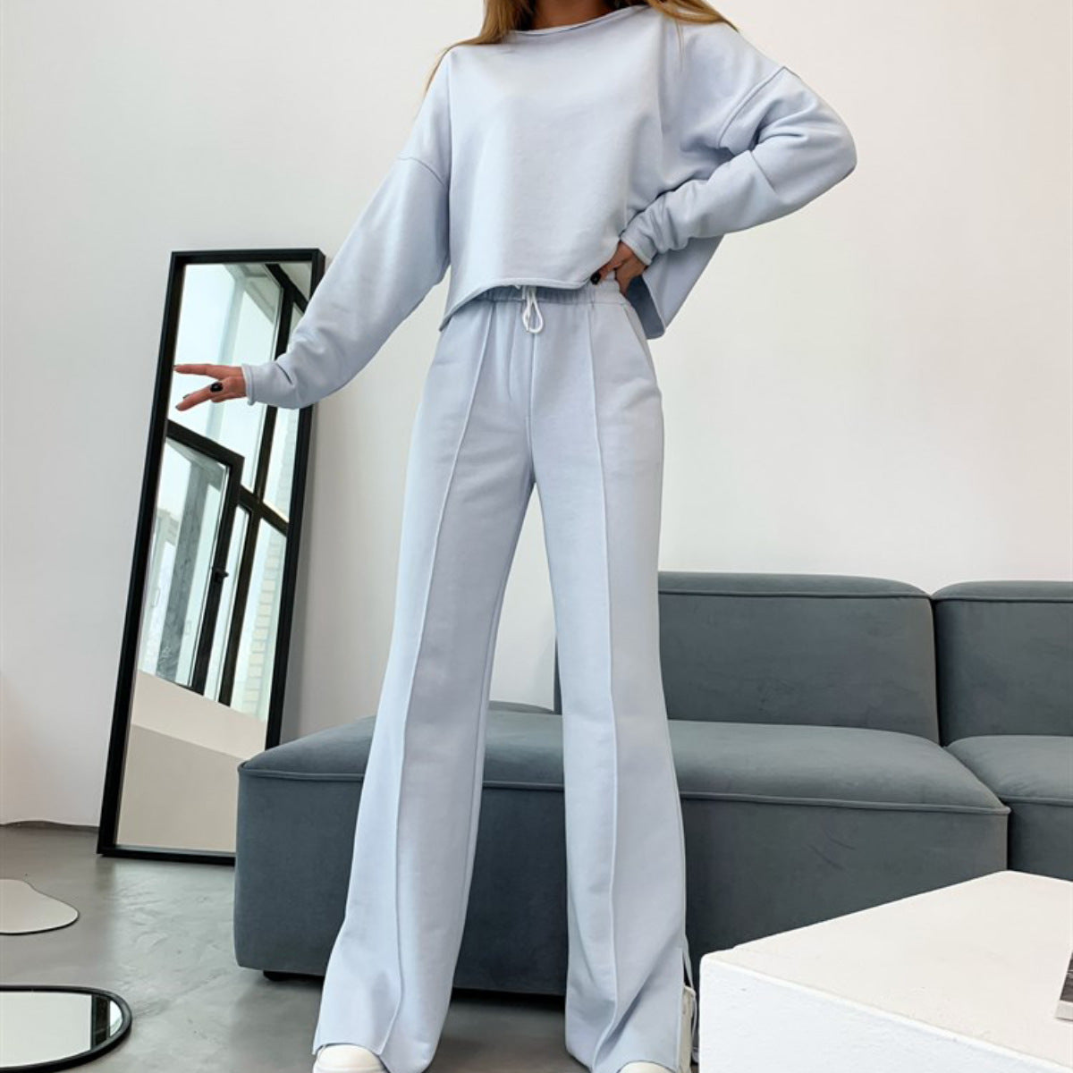 Damen Sweatshirt und Jogginghose Leicht Bequem Grau