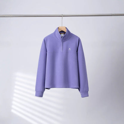 Damen Fleece-Pullover Halbzipp Elastische Bündchen Grau