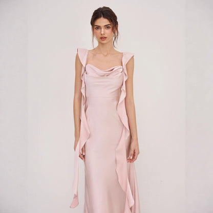 Damen Abendkleid Asymmetrische Rüschen Eveloria