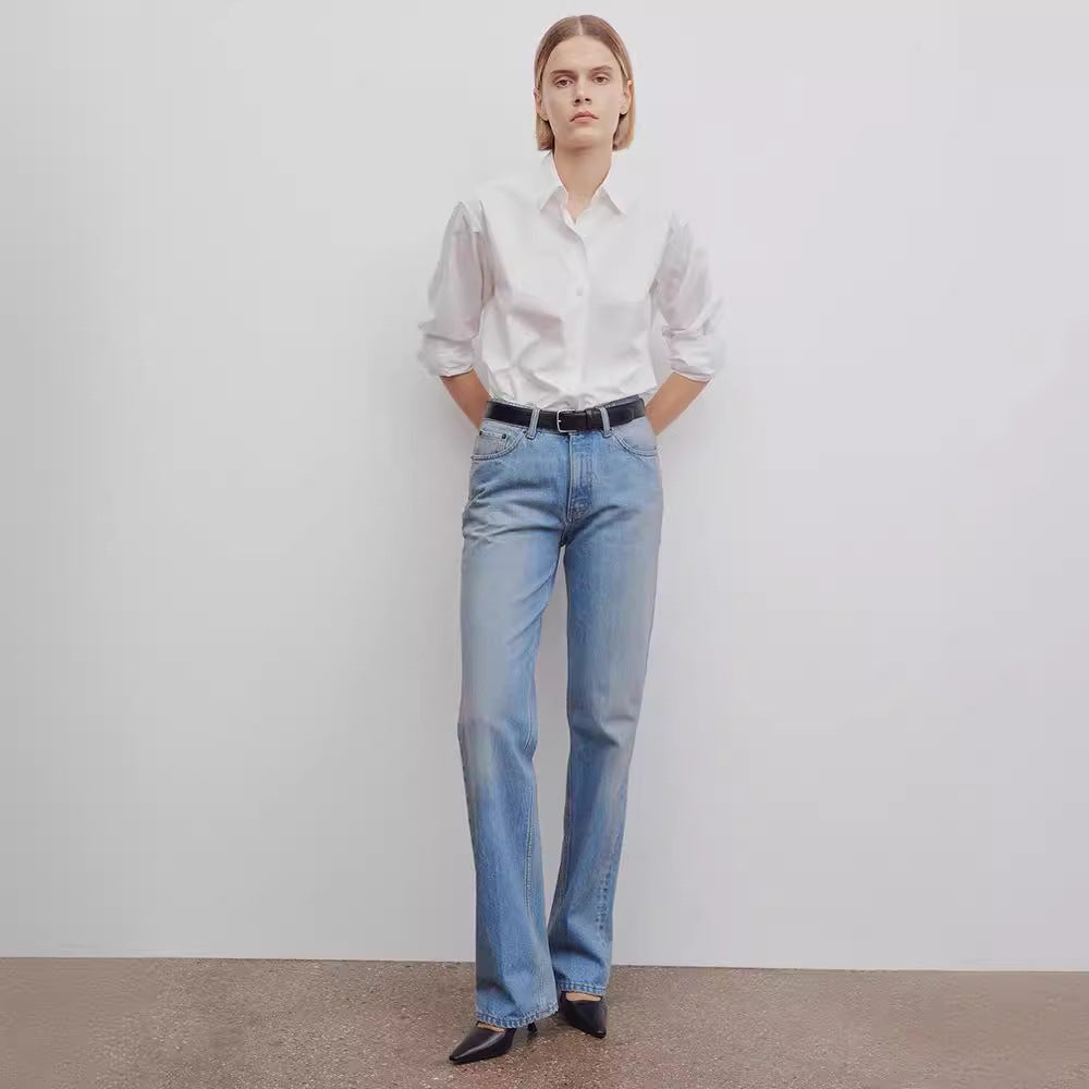 Damen Hochgeschnittene Weite Jeans Eveloria