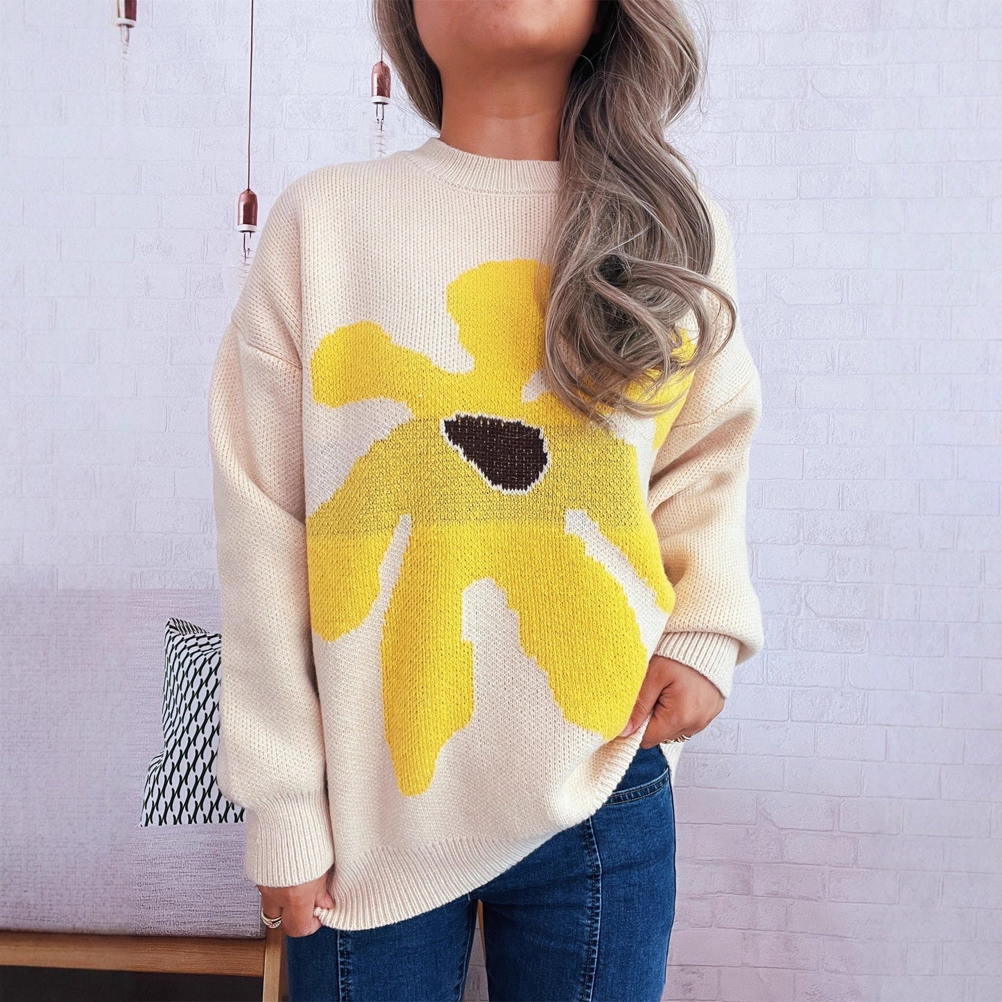 Damen Pullover Lässiger Schnitt Florales Motiv Eveloria - Eveloria