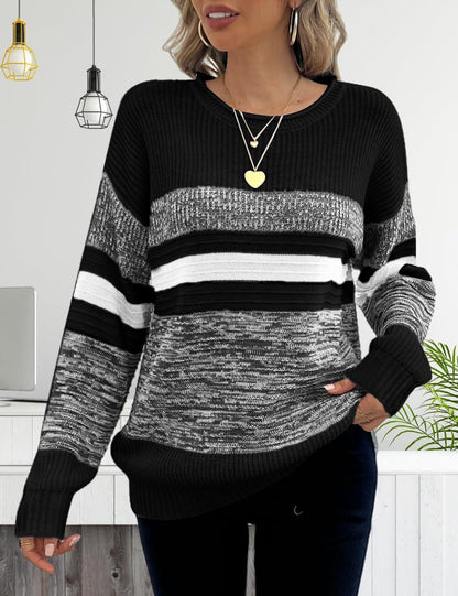 Damen Pullover Weit Gestreift Eveloria