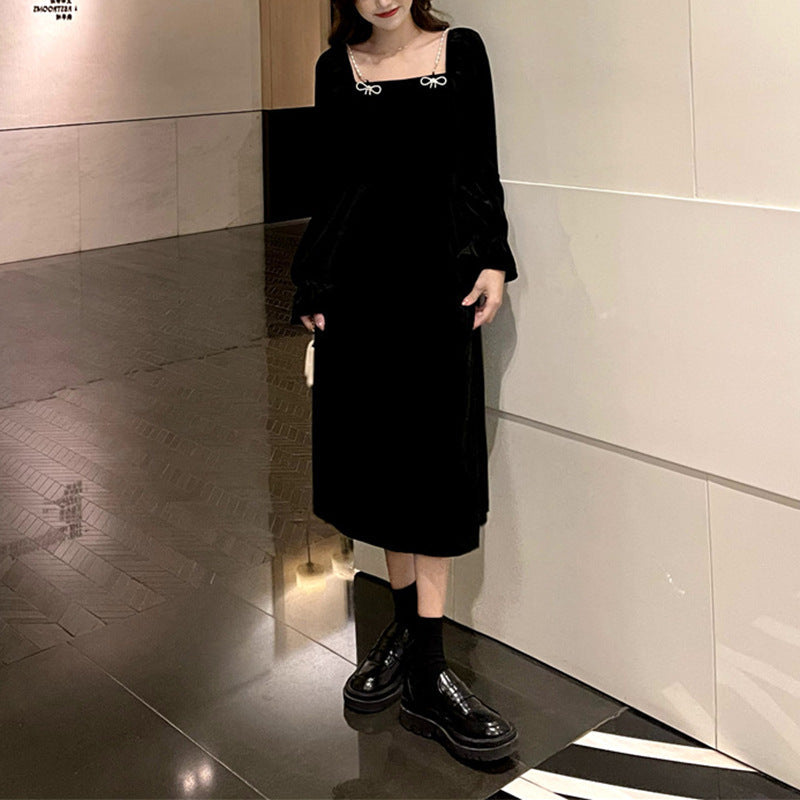 Damen Maxikleid Samt Rüschendetails Eveloria