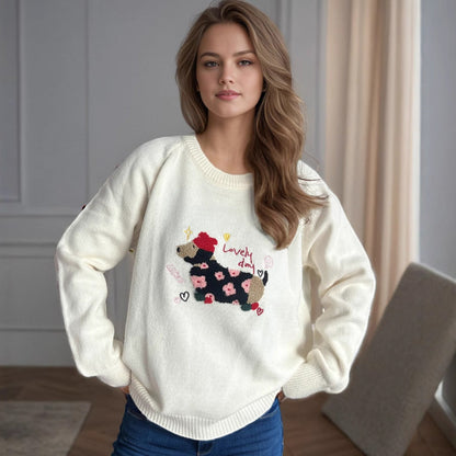 Damen Sweatshirt Tierdesign Blumenstickerei Eveloria