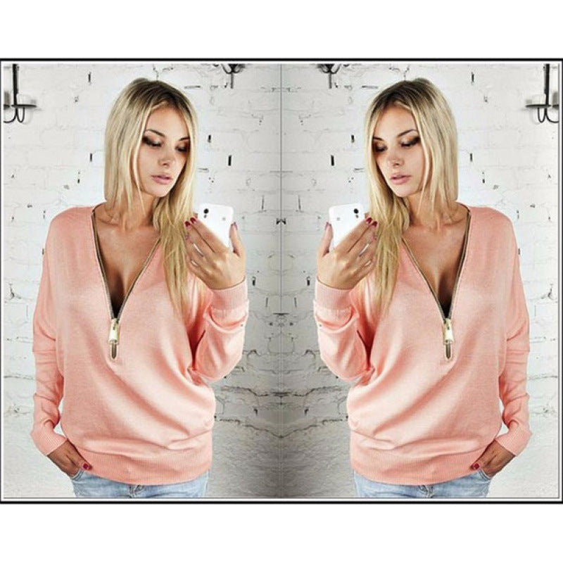 Damen Sweatshirt Reißverschluss V-Ausschnitt Eveloria