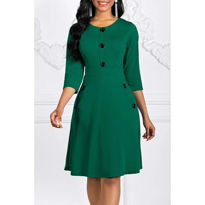 Eveloria Damen Kleid Knieumspielend 3/4-Ärmel Schmuckknöpfe