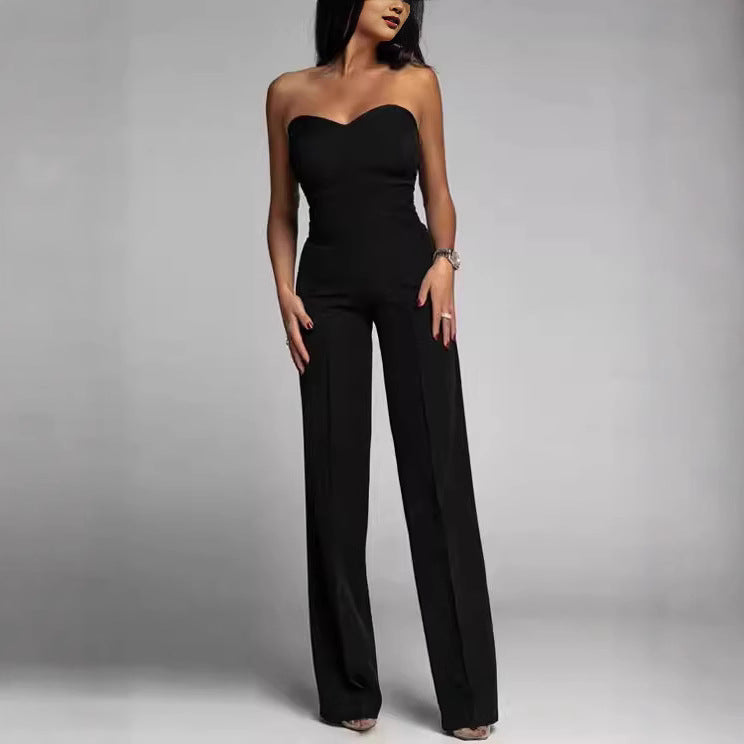 Damen Jumpsuit Schulterfrei Weites Bein Eveloria