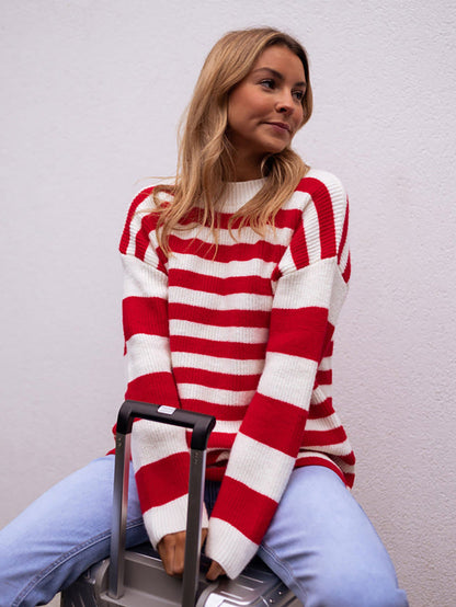 Damen Grobstrickpullover Streifenmuster Eveloria