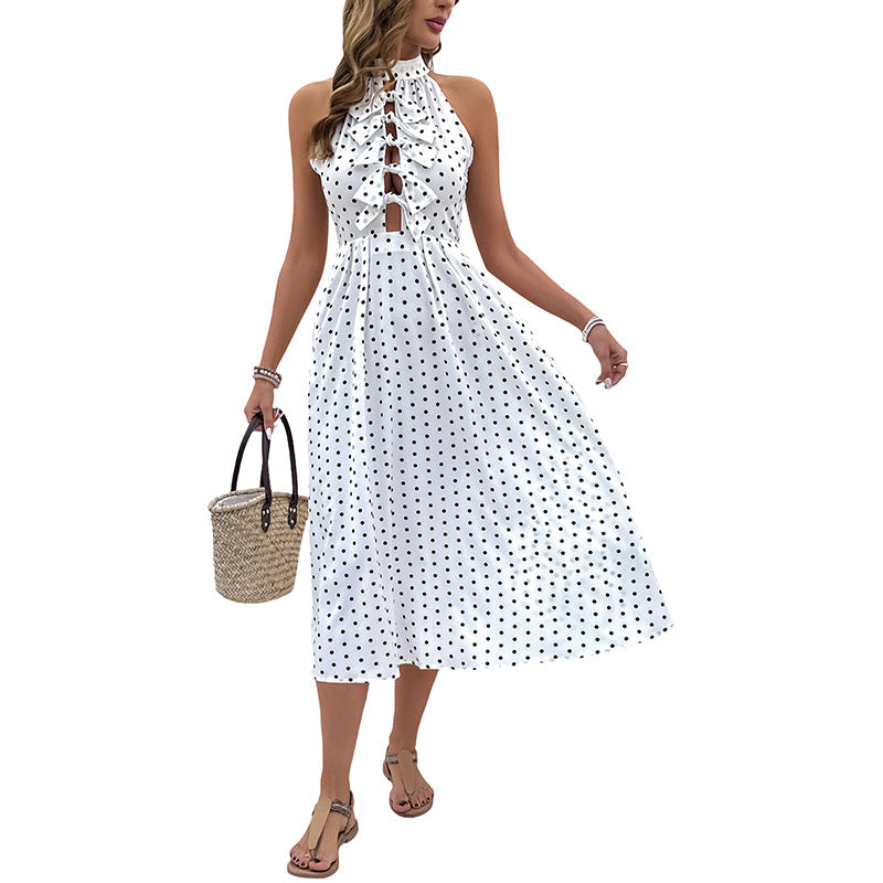 Damen Maxikleid Rüschendetail Knopfleiste Eveloria