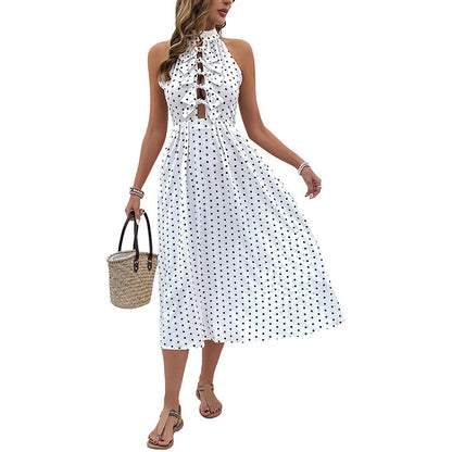 Damen Maxikleid Rüschendetail Knopfleiste Eveloria
