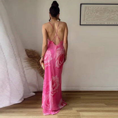 Damen Maxikleid mit Schlitz und Trägern Eveloria