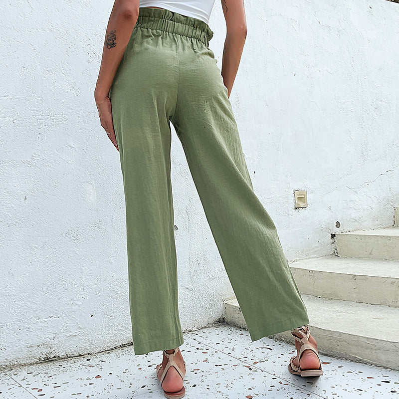 Damen Leinenhose Hohe Taille Dekorativ