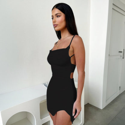 Damen Minikleid Rüschendesign Rundhalsausschnitt Eveloria