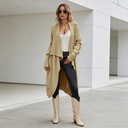 Damen Strickcardigan Asymmetrisch Weich Beige Eveloria