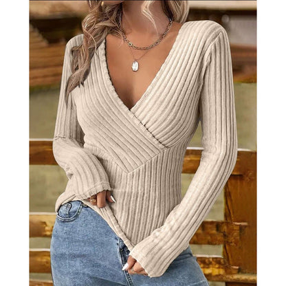 Damen Pullover V-Ausschnitt Figurbetonend Eveloria
