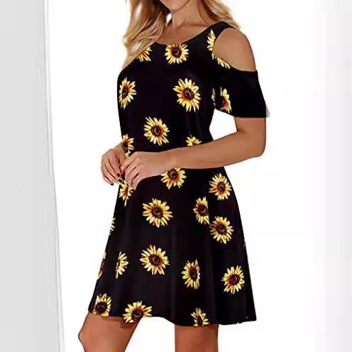 Damen Sommerkleid Floralmuster Schulterfrei Eveloria