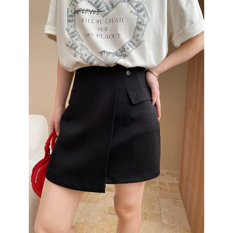 Damen Kurzrock Elegant Seitentaschen Modern Schwarz Eveloria - Eveloria