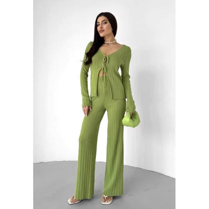 Damen Stricktop V-Ausschnitt Kordelzug