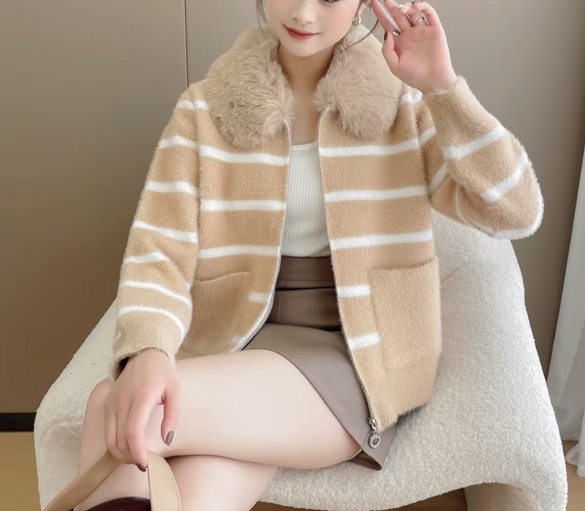 Damen Strickjacke Weich gefüttert Kuschelig Grau