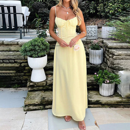Damen Maxikleid mit Spaghettiträgern Elegantes Raffdesign