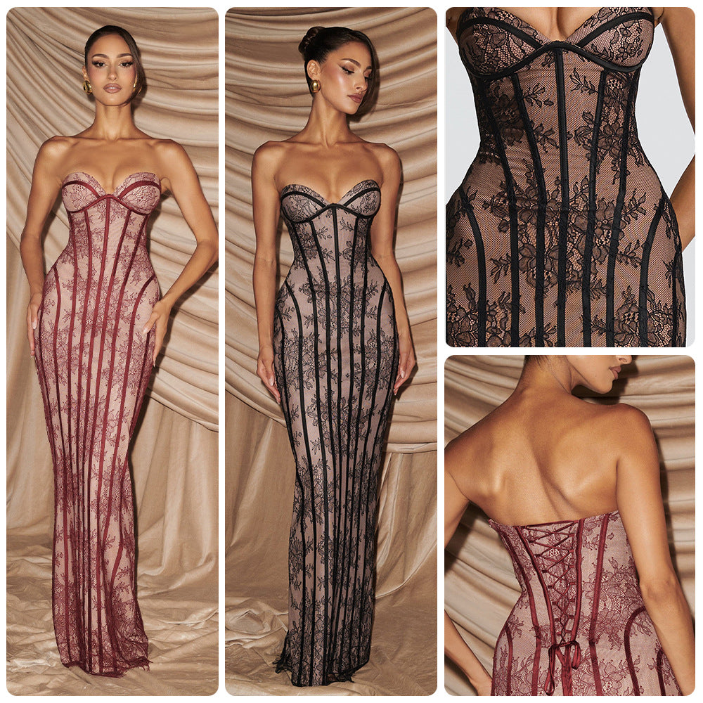 Damen Spitzenkleid mit Bustier-Oberteil und eleganten Details Eveloria - Eveloria
