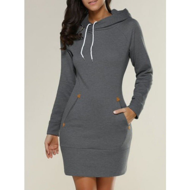 Damen Kapuzenkleid mit Seitentaschen Trenddesign Eveloria