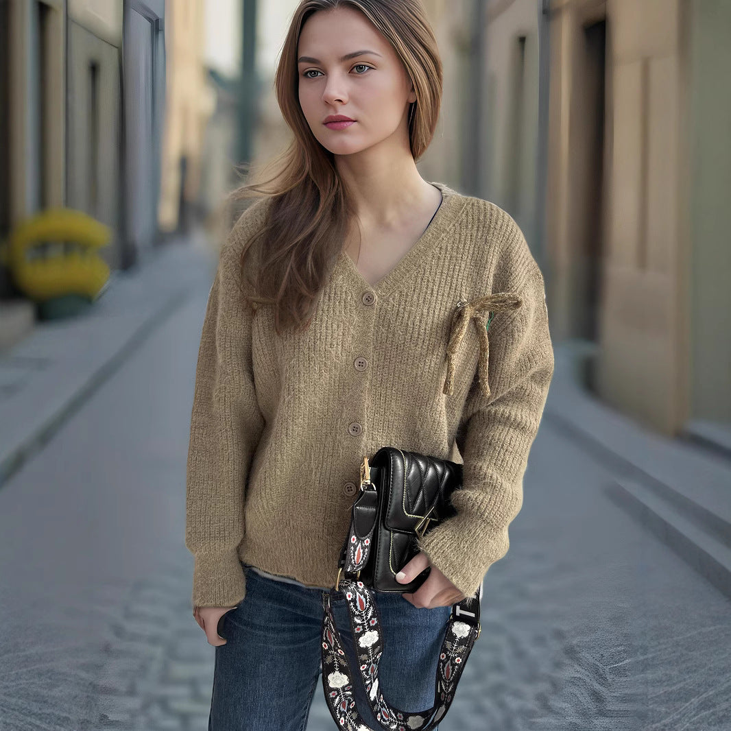 Damen Strickcardigan Feinripp mit Knöpfen Beige
