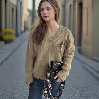 Damen Strickcardigan Feinripp mit Knöpfen Beige