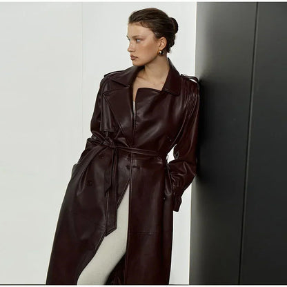 Damen Kunstleder-Trenchcoat mit Gürtel Eveloria