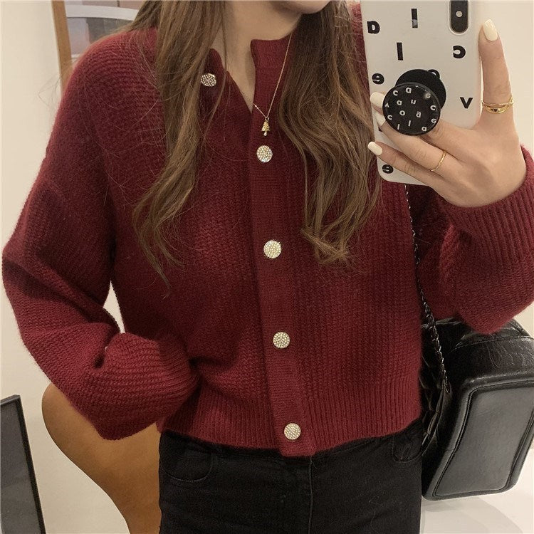 Damen Strickjacke Weit Schnitt Mit Knöpfen Beige