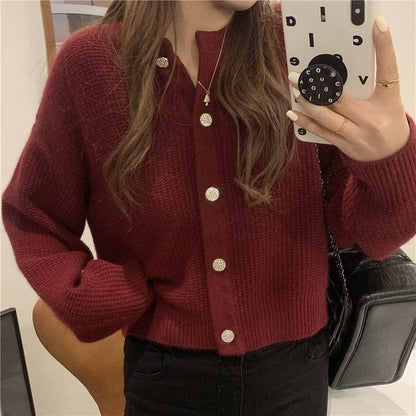 Damen Strickjacke Weit Schnitt Mit Knöpfen Beige