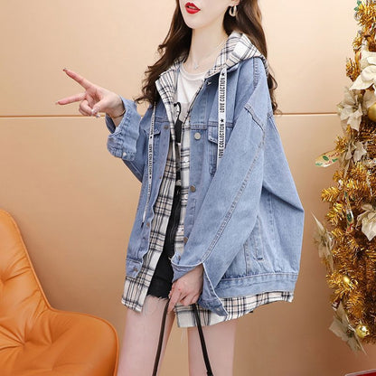 Damen Jeansjacke mit Kapuze und Reißverschluss Eveloria